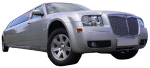 Chauffeur driven silver Chrysler 300 stretched limousine