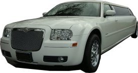 White Chrysler limo for hire, School Proms, Birthday celebrations and anniversaries. Cars for Stars (Cambridge)